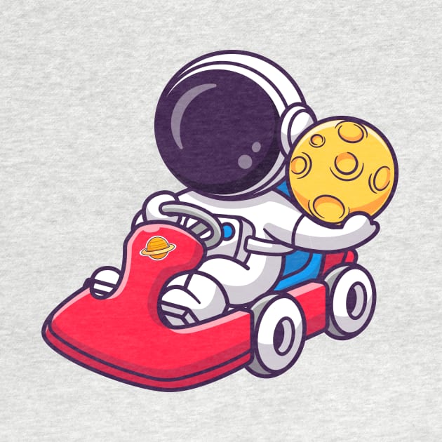 Cute Astronaut Riding Gokart With Holding Moon Cartoon by Catalyst Labs